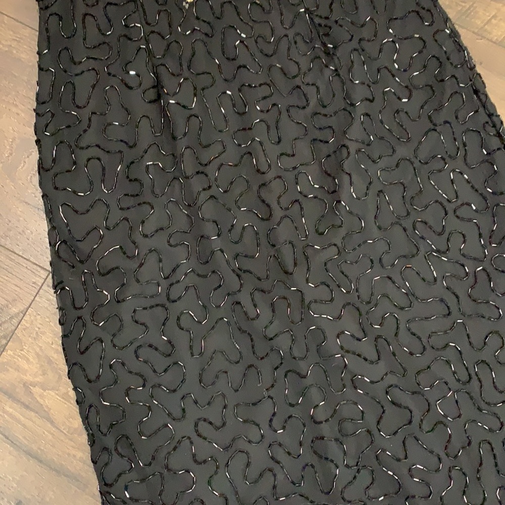 VINTAGE Laurence Kazar Pure Silk Beaded Dress Size Small, Black Gold & Sequin - Picture 4 of 15